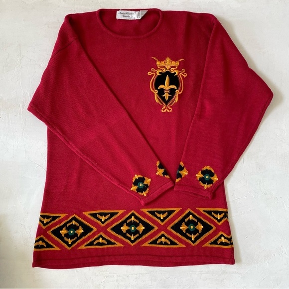 Marisa Christina Sweaters - Vintage Marisa Christina Preppy Crown Sweater Classic Red Christmas Royal Damask